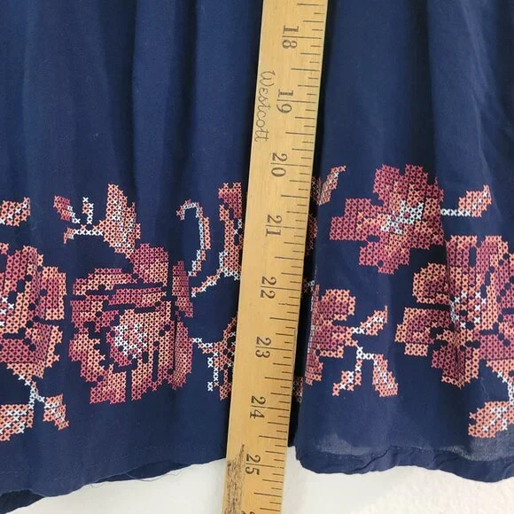 Unity World Wear Sz S Floral Navy Peasant Top Smocked 3/4 Sleeves Boho Blouse - Picture 7 of 11